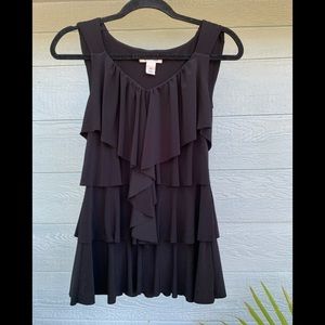 White House Black Market Black Dressy Sleeveless Ruffle Top Size XS